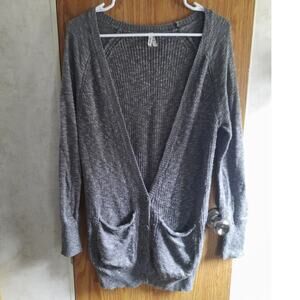 Mudd Gray V Neck Cardigan Pockets Sz M Soft Knit Cozy Casual Layering Minimalist